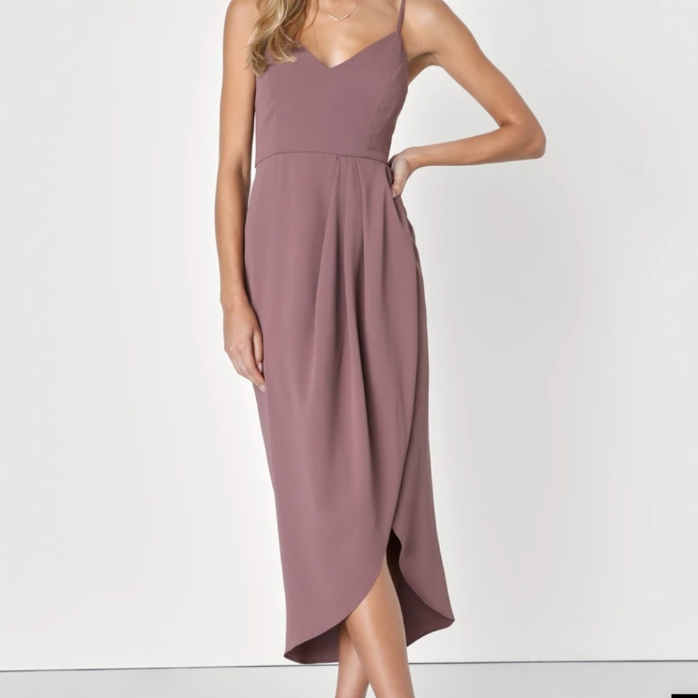 NWT Lulus Womens Mauve Purple Reinette Spaghetti Strap Midi Dress Medium Slit